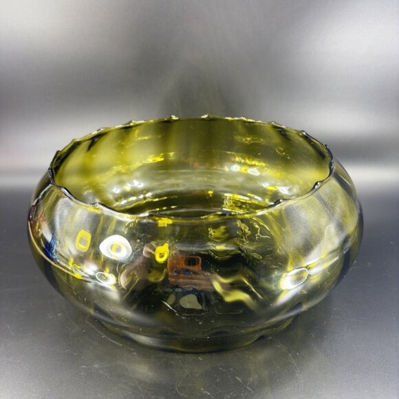 Vintage Empoli Italian Glass Large Bowl Dish Centerpiece Hand Blown Green Italy - Picture 11 of 15
